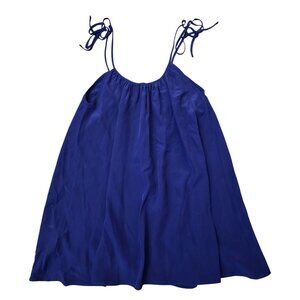 Jenni Kayne Blue Silk Blouse Top Self Tie Shoulders Sleeveless Solid Small